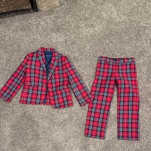 Janie and Jack Red Plaid Kids Matching Set